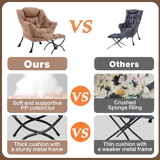 Large Lazy Chair with Ottoman, Accent Reading Chair with a Footrest, Cozy - Image 8