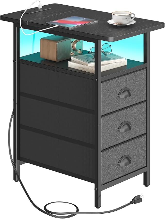 End Table with Charging Station, LED Side Tables with USB Ports and Outlets by Unknown