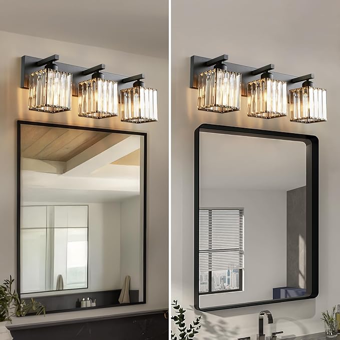 Modern Bathroom Vanity Light 3-Lights Modern Black Crystal Wall Light Bathroom - Image 5