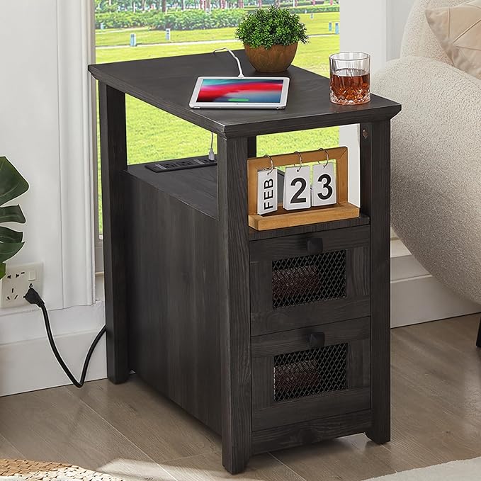Farmhouse XXL End Table with Charging Station, Narrow Side Table with USB Ports - Image 3