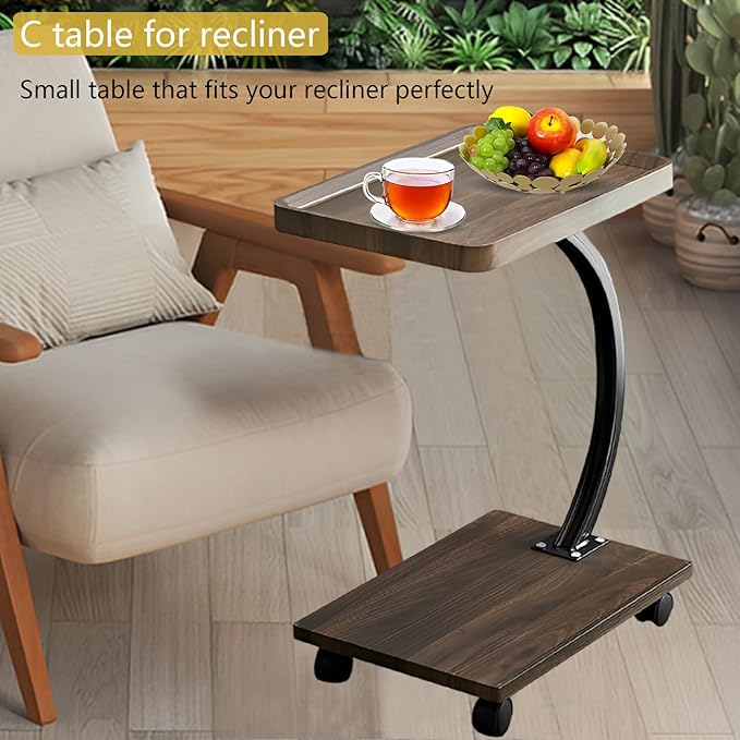 C Table End Table, 360°Swivel TV Tray Table - Image 7