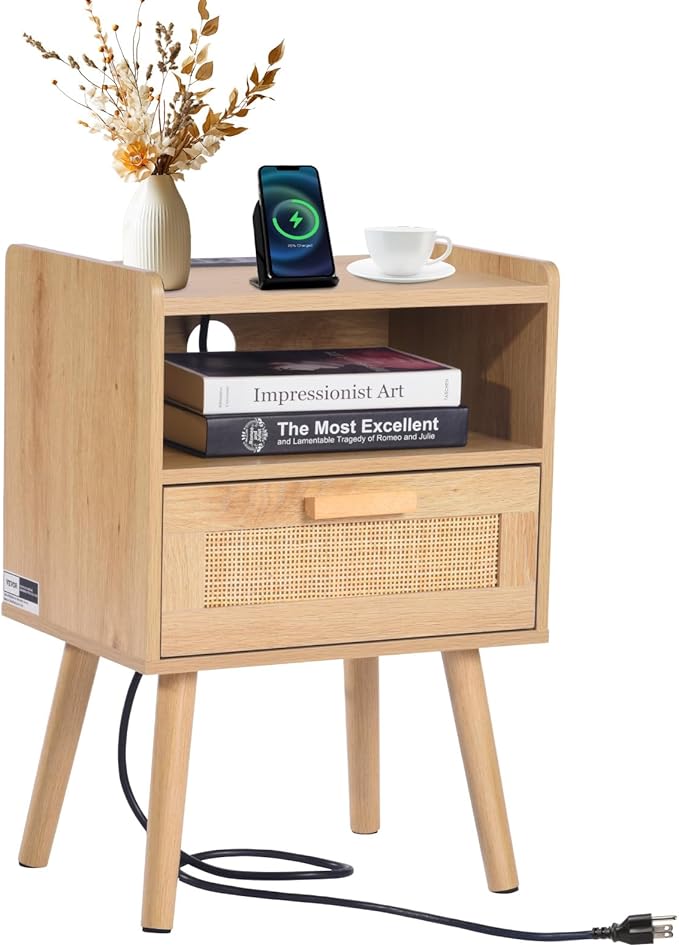 VEVOR Rattan Nightstand, Boho Bedside Table by VEVOR