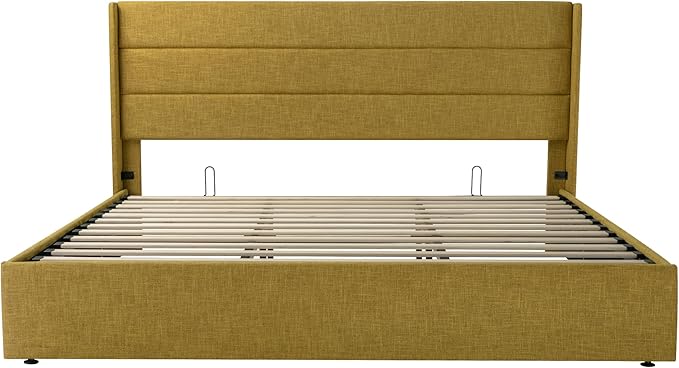 SHA CERLIN King Size Lift Up Storage Bed/Modern Wingback Headboard/Upholstered - Image 9