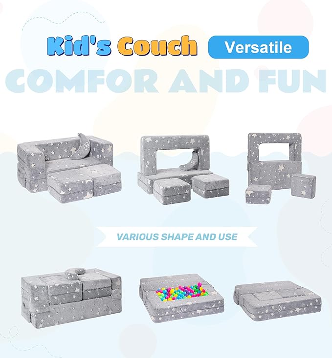 Modular Kids Sofa, Glow in The Dark Star Plush Couch, Convertible Kids Play Set - Image 3