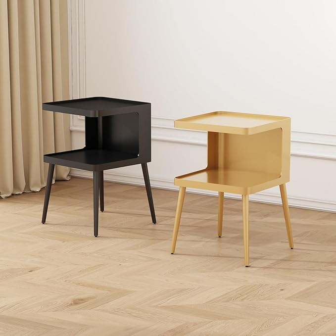 Black Modern Side Table, 2 Tier Small End Tables Bedroom, Metal Side Tables - Image 8