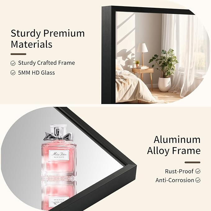 Matte Black Mirror, 24x36 Inch Aluminum Framed Rectangle Mirror, Tempered Glass - Image 3