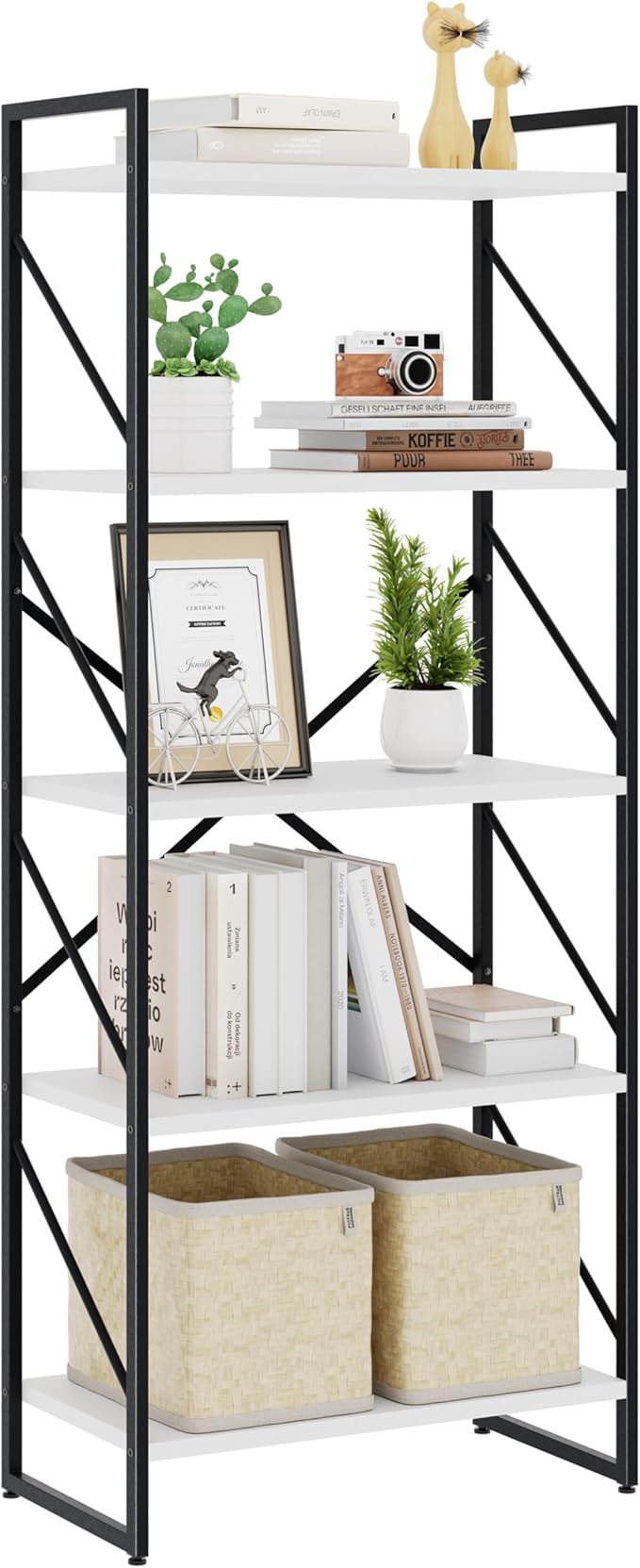 Bookshelf, 5 Tier Bookshelves, Home Office Bookcase Shelf Storage Organizer by Shintenchi