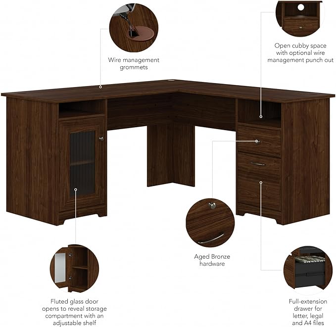 Bush Furniture Cabot L Shaped Computer Desk in Modern Walnut | Corner Table - Image 10