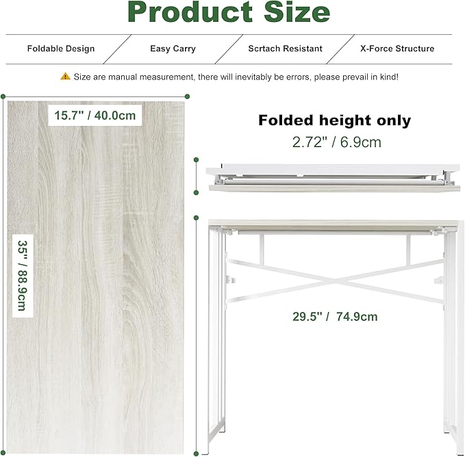 Small Folding Desk 35 inch, No Assembly Required Small Office Desk, Writing - Image 3