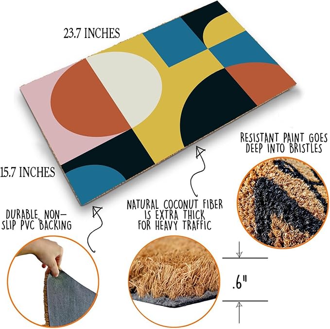 Funny Coir Doormat Simple Modern Abstract Geometric Front Door Mat Entryway - Image 4