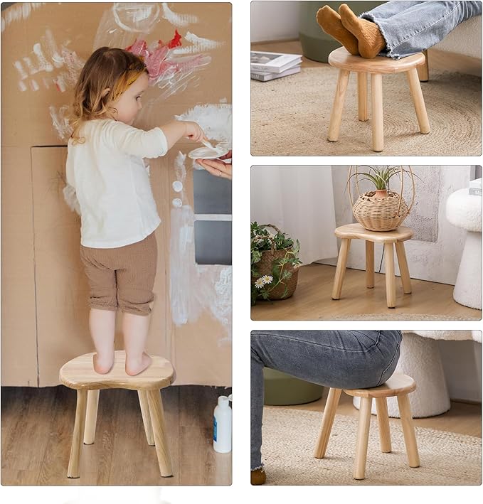 Wooden Stool, Small Step Stool for Kids, 10 inch Small Short Solid Wood Chair - Image 7
