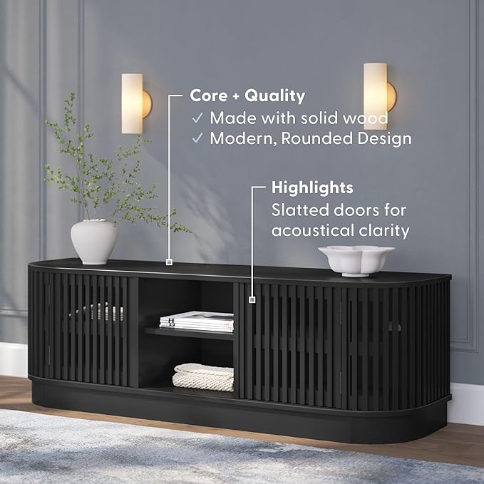 Plank+Beam Contour Wood TV Stand, Solid Wood Entertainment Console - Image 3