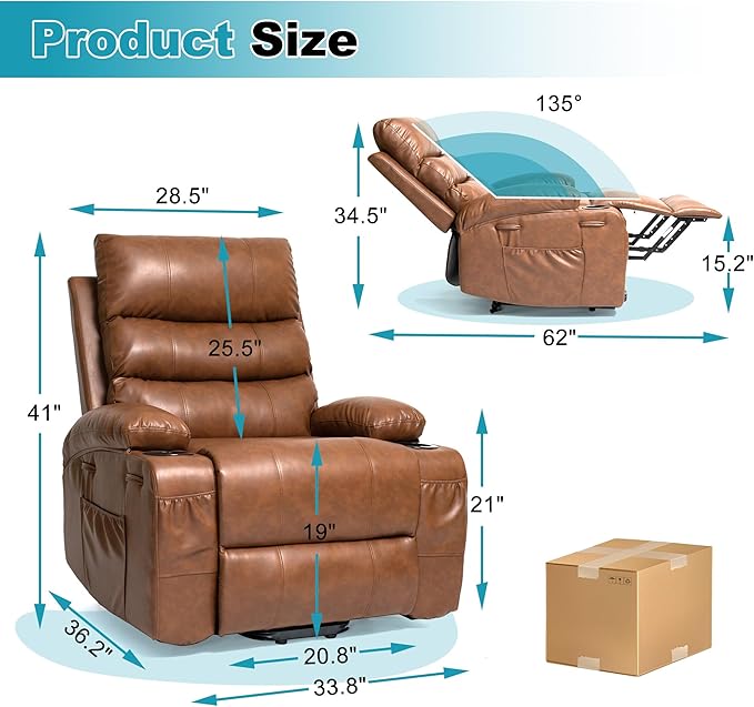 Recliner Chair Power Lift Massage Chair Full Body 21" Large Size Electric - Image 2