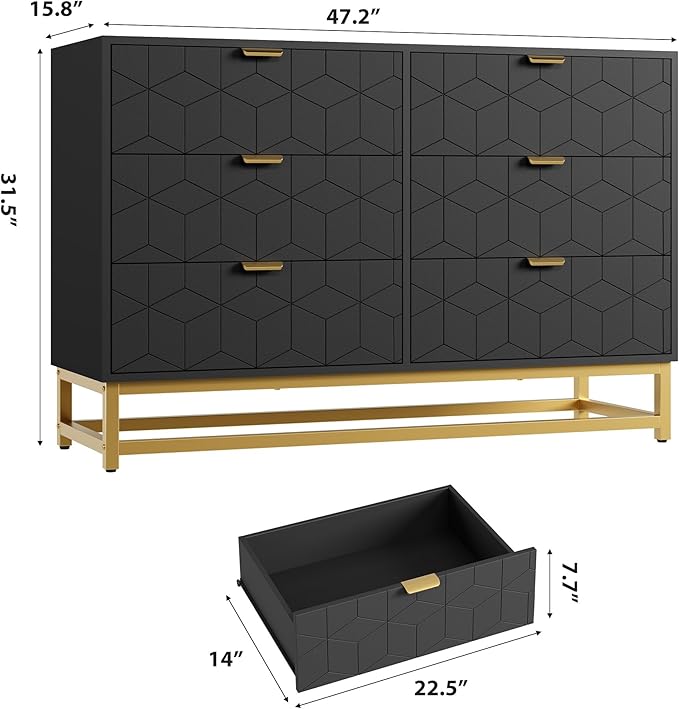 GAOMON Black Dresser for Bedroom, Modern 6 Drawer Double Dresser - Image 2