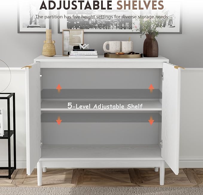 Fluted Cabinet with Storage, Buffet Cabinet Sideborad with Door, Kitchen Buffet - Image 5