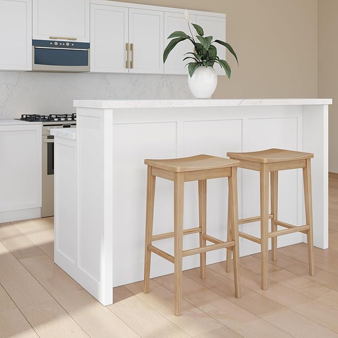 Plank+Beam Smythe Bar Stool, Sturdy Wood Modern Kitchen Bar Height Stool - Image 2