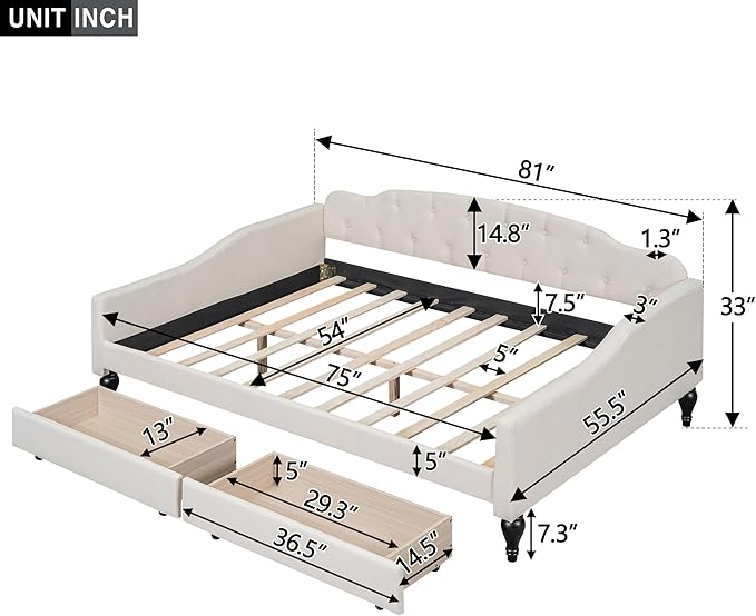Full Size Upholstered Tufted Daybed - Image 2