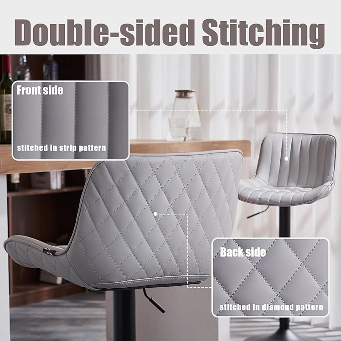 YOUNIKE Grey Bar Stools Set of 2 Kitchen Counter Height Barstools - Image 4