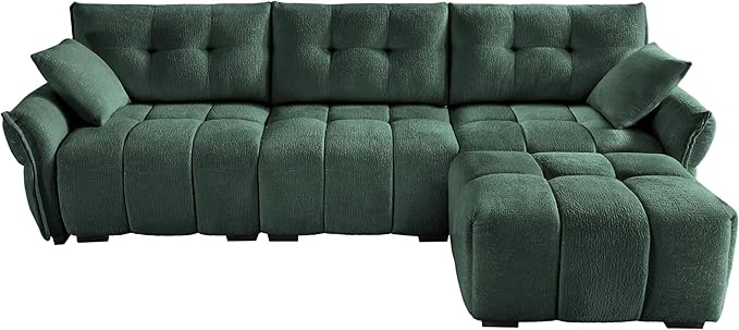 Modern Chenille Fabric 3-Seat Sofa w/Ottoman+2 Pillows, Premium Upholstery - Image 4