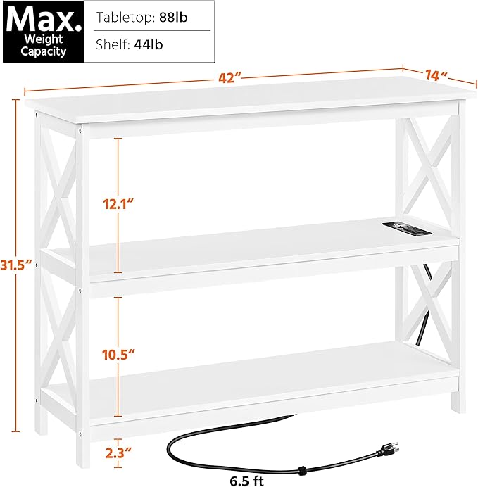 Yaheetech Entryway Table with Storage Shelves, Console Table with Power Outlets - Image 3