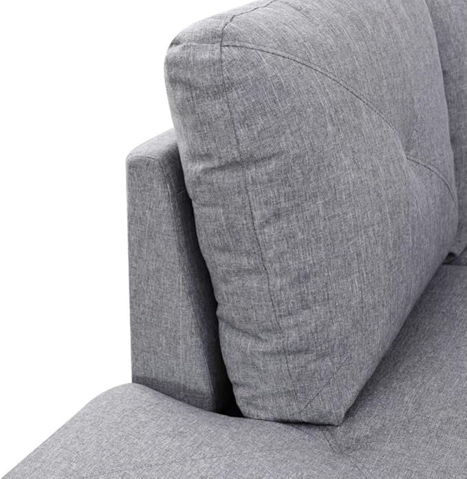Grey L-Shaped 3-Piece Linen Sofa - Image 4