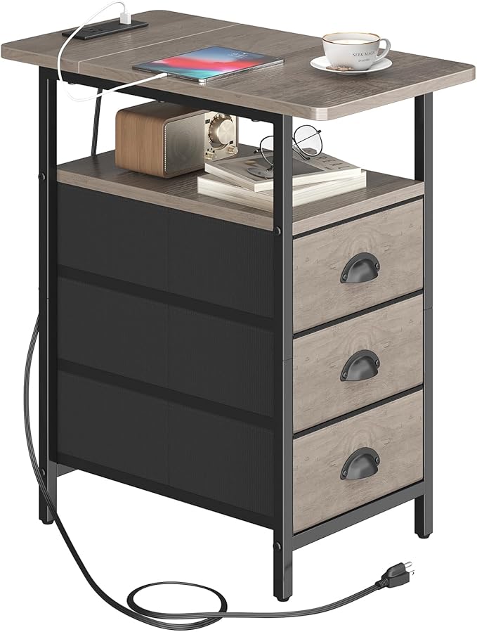 End Table with Charging Station, Side Tables Livingroom with USB Ports and by Unknown