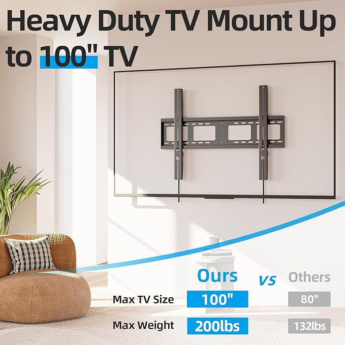 Heavy Duty TV Wall Mount for 55-100 inch Large TVs up to 200 LBS & 800x600 mm - Image 3