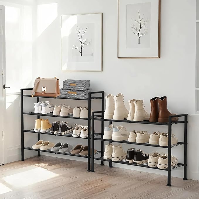 Simple 4 Tier Shoe Rack, Metal Stackable Shoe Storage Organizer - Image 2