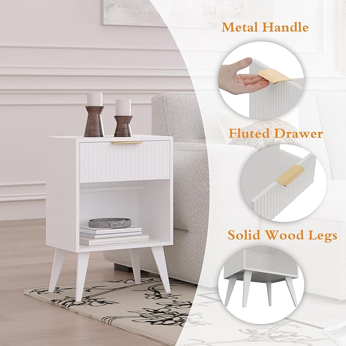 Fluted Night Stand with Opening Storage, Mid Century Bedside Table with Drawer - Image 6