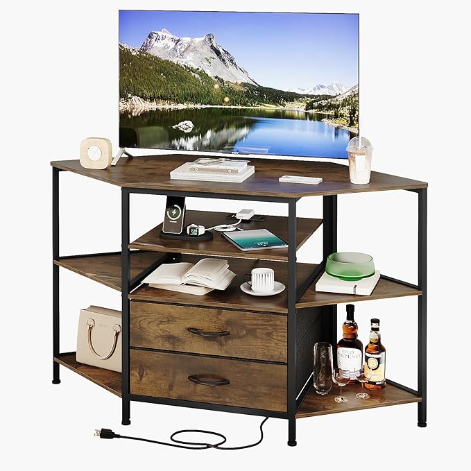 Corner TV Stand for 55 Inch TV, Farmhouse Entertainment Center - Image 3