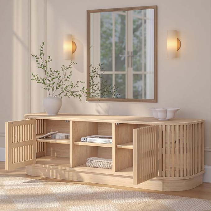 Plank+Beam Contour Wood TV Stand, Solid Wood Entertainment Console - Image 5