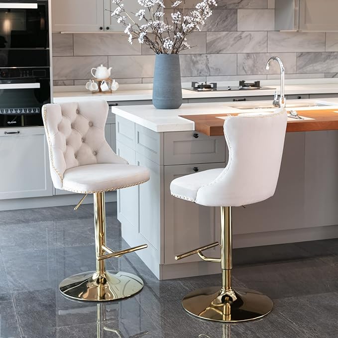 PacknWood Acosure Golden Swivel Velvet Barstools Adjusatble Seat Height from by Unknown