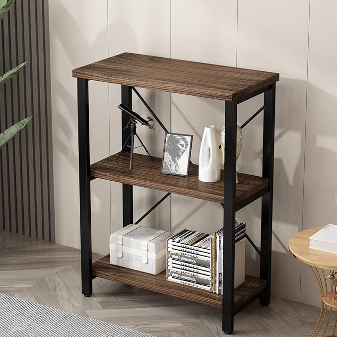 3 Tier Industrial Solid Wood Bookcases, Open Etagere Bookshelf - Image 3