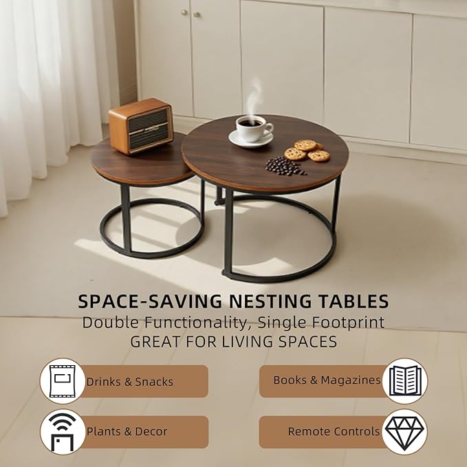 FAHKNS Nesting Coffee Table Set of 2, 27.56" & 19.68" Round Simple Industrial - Image 3