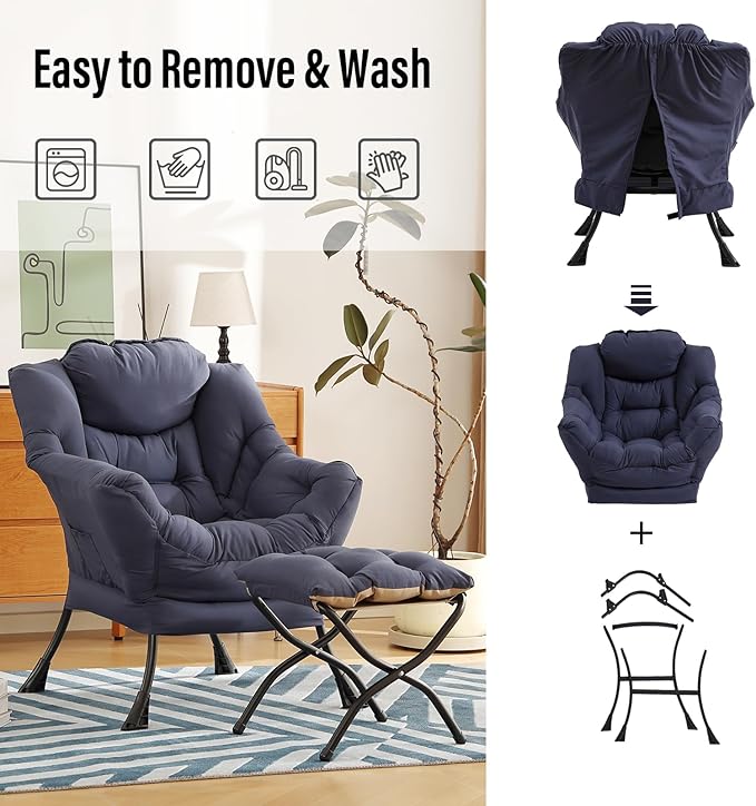 Lazy Chair with Ottoman, Modern Chair with Folding Footrest, Lounge Accent Chair - Image 5