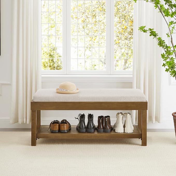 24KF Large Rectangular Storage Bench, Upholstered Seat Cushion, Ottoman Coffee - Image 3