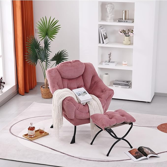 Lazy Chair with Ottoman, Modern Accent Chair Contemporary Lounge Leisure Sofa - Image 6