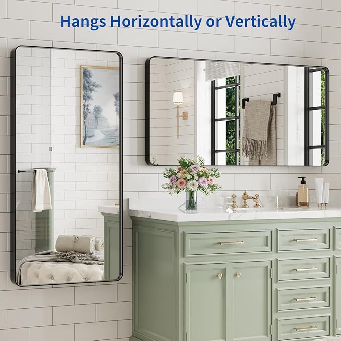 WEER Black Bathroom Mirror for Wall, 48X24 Inch Matte Black Mirror, Rectangular - Image 5