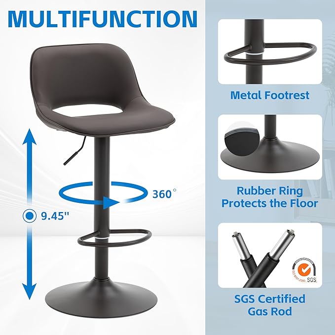 YOUNIKE Bar Stools Set of 2 Modern Swivel Barstools, Adjustable Counter Height - Image 4