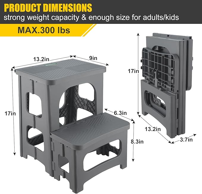 Folding 2-Step Stool for Adults Kids Non-Slip Collapsible Portable Step Stool - Image 2