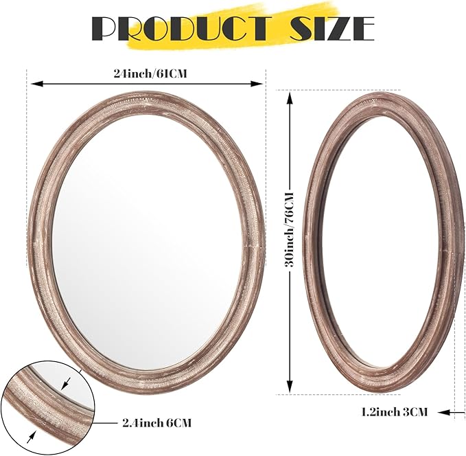 sawsile 24x30'' Rustic Oval Wood Mirror, Decorative Farmhouse Oval Mirrors - Image 3