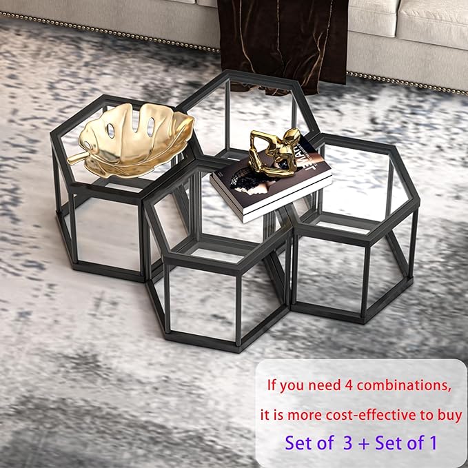 Coffee Table Glass Modern Coffee Table, Hexagon Free Combination Glass Center - Image 3