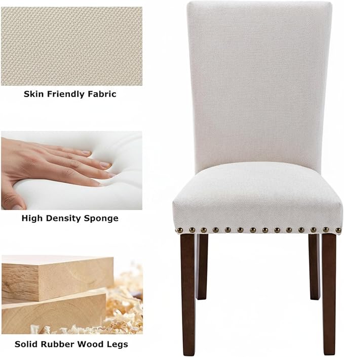 Set of 6 Beige Upholstered Dining Chairs – Farmhouse Kitchen Chairs - Image 3
