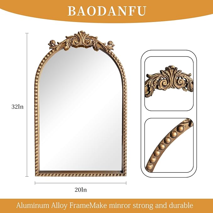 Arendahl Traditional Vintage Arch Mirror, Bedroom Vanity, Over Mantel Fireplace - Image 4