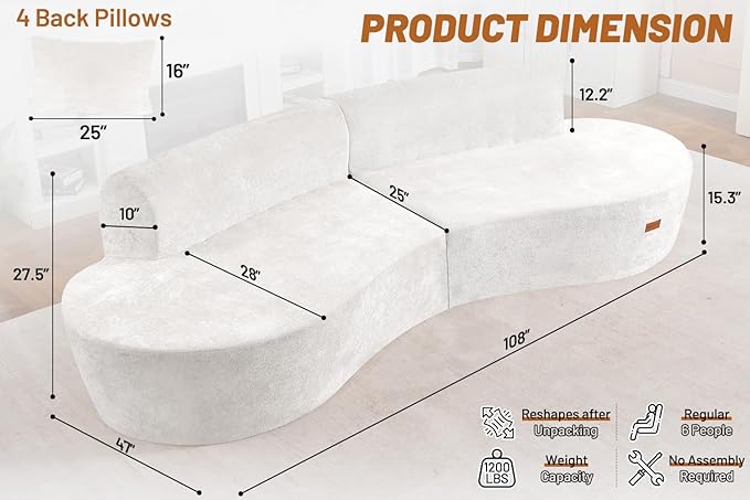 Homguava 104'' Modular Sectional Sofa, Curved Modern Sofa - Image 2