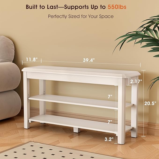 Shoe Rack Bench Seat Rubberwood 2-Tier Wooden Storage Bench 550lbs Compact - Image 2