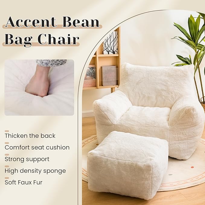 Bean Bag Chair with Ottoman, Armrest Bean Bag Chairs with Filler, Ultra Soft - Image 7