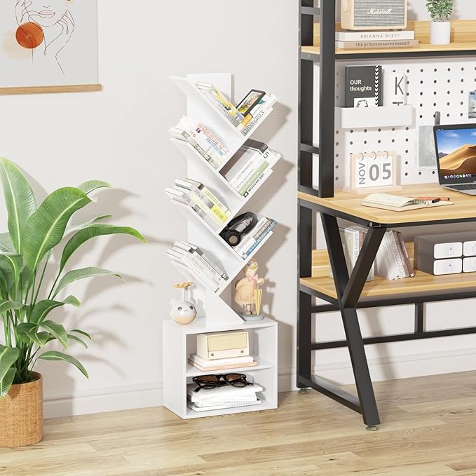 10 Tier Tree Bookshelf, Floor Standing Wood Tall Bookcase - Image 9