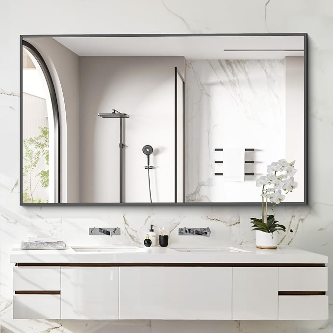40x60inch Black Bathroom Mirror, Large Rectangular Wall Mirrors by Welcometocofeny