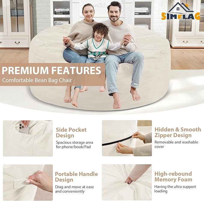 6FT Bean Bag Chair, Large Bean Bag Chairs - Image 4